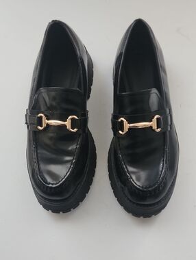 ASOS Black Patent Loafers with Gold Bit Detail